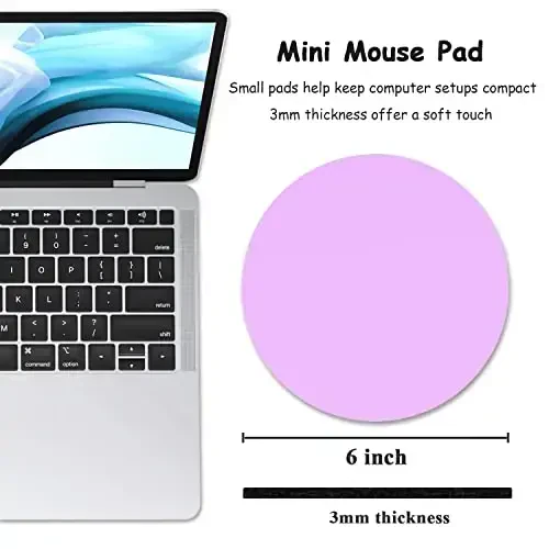 Dapesuom Small Mouse Pad, 6 x 6 Inch Thick Rubber Premium-Textured Non-Slip Portable & Washable Round Mini Mouse Mat for Women Wireless Laptops Keyboard Tray Gaming Work Computer Office Travel, Purple - 2