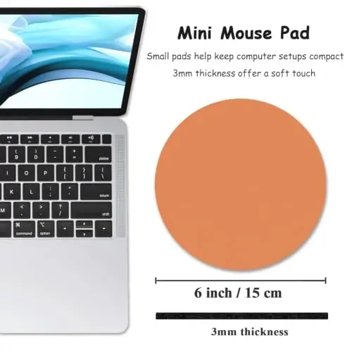 Dapesuom Small Mouse Pad, 6 x 6 Inch Thick Rubber Premium-Textured Non-Slip Portable & Washable Round Mini Mouse Mat for Women Wireless Laptops Keyboard Tray Gaming Work Office,Orange - 2