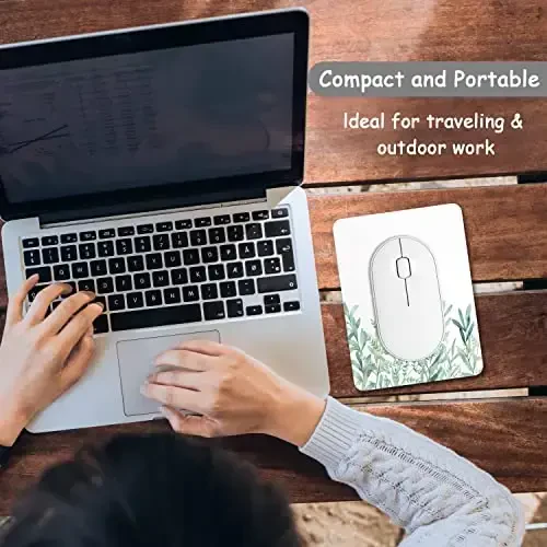 Dapesuom Small Mouse Pad, 6 x 8 Inch Thick Rubber Premium-Textured Non-Slip Portable & Washable Mini Mouse Mat for Women Men Wireless Laptops Keyboard Tray Gaming Computer Office Travel, Green Leaves - 7