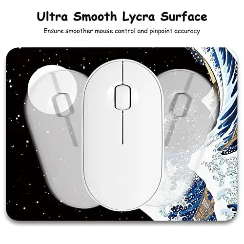 Dapesuom Small Mouse Pad, 6 x 8 Inch Thick Rubber Premium-Textured Non-Slip Portable & Washable Mini Mouse Mat for Women Men Wireless Laptops Keyboard Tray Gaming Computer Office Travel, Waves & Moon - 3