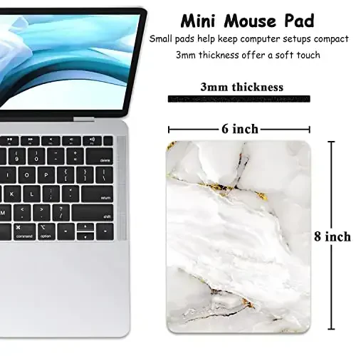 Dapesuom Small Mouse Pad, 6 x 8 Inch Thick Rubber Premium-Textured Non-Slip Portable & Washable Mini Mouse Mat for Women Men Wireless Laptops Keyboard Tray Gaming Computer Office Travel, White Marble - 2