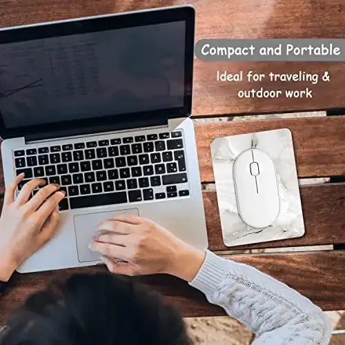 Dapesuom Small Mouse Pad, 6 x 8 Inch Thick Rubber Premium-Textured Non-Slip Portable & Washable Mini Mouse Mat for Women Men Wireless Laptops Keyboard Tray Gaming Computer Office Travel, White Marble - 7