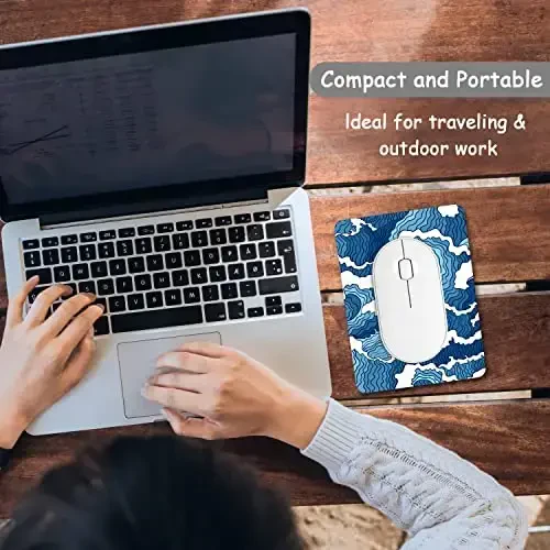 Dapesuom Small Mouse Pad, 6 x 8 Inch Thick Rubber Premium-Textured Non-Slip Portable & Washable Mini Mouse Mat for Women Men Wireless Laptops Keyboard Tray Gaming Work Computer Office Travel, Waves - 7