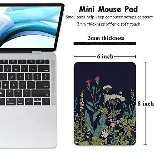 Dapesuom Small Mouse Pad, 6 x 8 Inch Thick Rubber Premium-Textured Non-Slip Portable & Washable Mini Mouse Mat for Women Men Wireless Laptops Keyboard Tray Gaming Work Computer Travel, Elegant Flower - 2