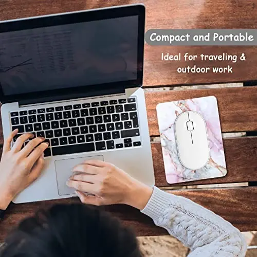 Dapesuom Small Mouse Pad, 6 x 8 Inch Thick Rubber Premium-Textured Non-Slip Portable & Washable Mini Mouse Mat for Women Men Wireless Laptops Keyboard Tray Gaming Work Travel, Classic Pink Marble - 7