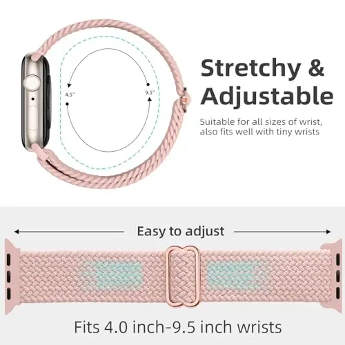 DaQin 4 Pack Apple Watch Band 38mm 40mm 41mm 42mm 44mm 45mm 46mm 49mm bilan mos keluvchi o'ralgan yakkalik halqasi, ayollar erkaklar uchun cho'ziluvchan yumshoq neylon tasma iWatch Series 10 9 8 7 6 5 4 3 2 1 SE Ultra/Ultra 2 - 4