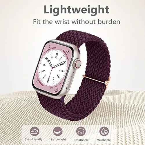 DaQin 4 Pack Braided Solo Loop Apple Watch Band 38mm 40mm 41mm 42mm 44mm 45mm 46mm 49mm ayollar erkaklar uchun mos, iWatch Series 10 9 8 7 6 5 4 3 2 1 SE Ultra/Ultra 2 uchun cho'ziluvchan yumshoq neylon tasma - 3