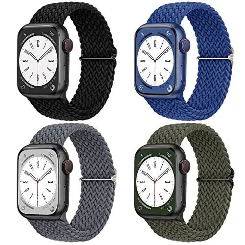 DaQin 4 Pack Braided Solo Loop Apple Watch Band 38mm 40mm 41mm 42mm 44mm 45mm 46mm 49mm ayollar erkaklar uchun mos keladi, iWatch Series 10 9 8 7 6 5 4 3 2 1 SE Ultra/Ultra 2 uchun cho'ziluvchan yumshoq neylon tasma - 1