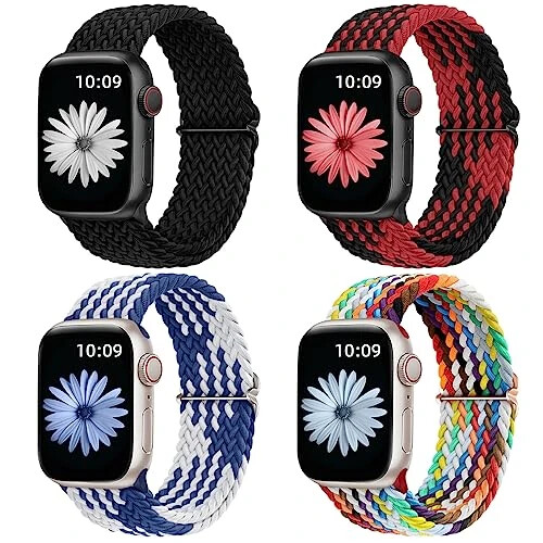DaQin 4 Pack Braided Solo Loop Apple Watch Band 38mm 40mm 41mm 42mm 44mm 45mm 46mm 49mm ayollar va erkaklar uchun mos, iWatch Series 10 9 8 7 6 5 4 3 2 1 SE Ultra/Ultra 2 uchun cho'ziluvchan yumshoq neylon tasma - 1