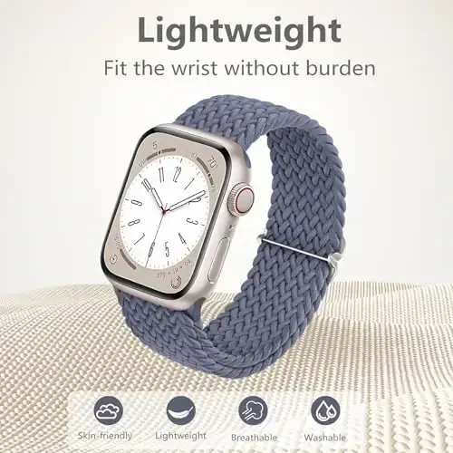 DaQin 4 Pack Braided Solo Loop Apple Watch Band 38mm 40mm 41mm 42mm 44mm 45mm 46mm 49mm ayollar va erkaklar uchun mos, iWatch Series 10 9 8 7 6 5 4 3 2 1 SE Ultra/Ultra 2 uchun cho'ziluvchan yumshoq neylon tasma - 4
