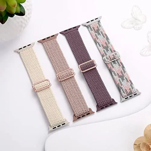 DaQin 4 Pack Braided Solo Loop Apple Watch Band 38mm 40mm 41mm 42mm 44mm 45mm 46mm 49mm ayollar va erkaklar uchun mos keladi, iWatch Series 10 9 8 7 6 5 4 3 2 1 SE Ultra/Ultra 2 uchun cho'ziluvchan yumshoq neylon tasma - 1