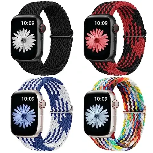 DaQin 4 Pack Braided Solo Loop Apple Watch Band 38mm 40mm 41mm 42mm 44mm 45mm 46mm 49mm ayollar va erkaklar uchun mos keladi, iWatch Series 10 9 8 7 6 5 4 3 2 1 SE Ultra/Ultra 2 uchun cho'ziluvchan yumshoq neylon tasma - 1