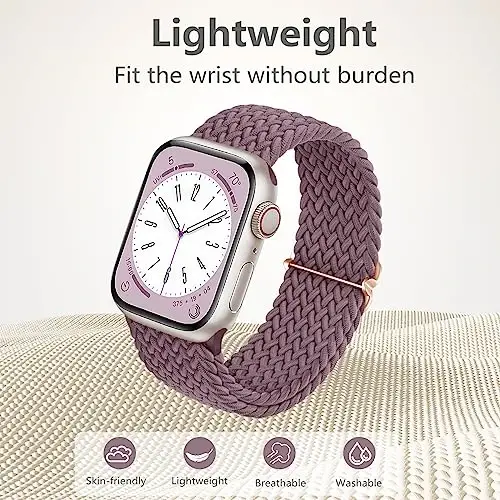 DaQin 4 Pack Braided Solo Loop Apple Watch Band 38mm 40mm 41mm 42mm 44mm 45mm 46mm 49mm ayollar va erkaklar uchun mos keladi, iWatch Series 10 9 8 7 6 5 4 3 2 1 SE Ultra/Ultra 2 uchun cho'ziluvchan yumshoq neylon tasma - 3