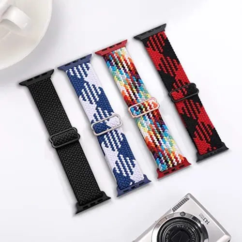DaQin 4 Pack Braided Solo Loop Compatible with Apple Watch Band 38mm 40mm 41mm 42mm 44mm 45mm 46mm 49mm for Women Men, Stretchy Soft Nylon Strap for iWatch Series 10 9 8 7 6 5 4 3 2 1 SE Ultra/Ultra 2 - 4