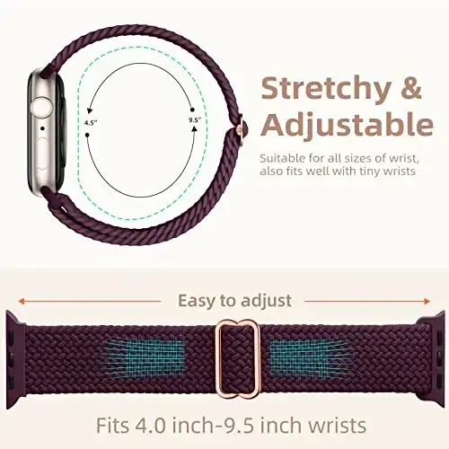 DaQin 4 Pack Braided Solo Loop Compatible with Apple Watch Band 38mm 40mm 41mm 42mm 44mm 45mm 46mm 49mm for Women Men, Stretchy Soft Nylon Strap for iWatch Series 10 9 8 7 6 5 4 3 2 1 SE Ultra/Ultra 2 - 4