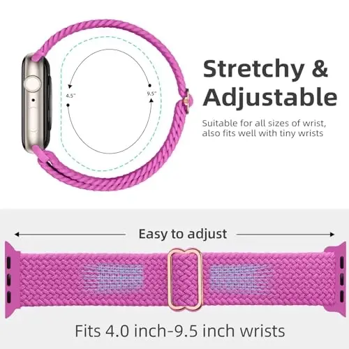DaQin 4 Pack Braided Solo Loop Compatible with Apple Watch Band 38mm 40mm 41mm 42mm 44mm 45mm 46mm 49mm for Women Men, Stretchy Soft Nylon Strap for iWatch Series 10 9 8 7 6 5 4 3 2 1 SE Ultra/Ultra 2 - 3