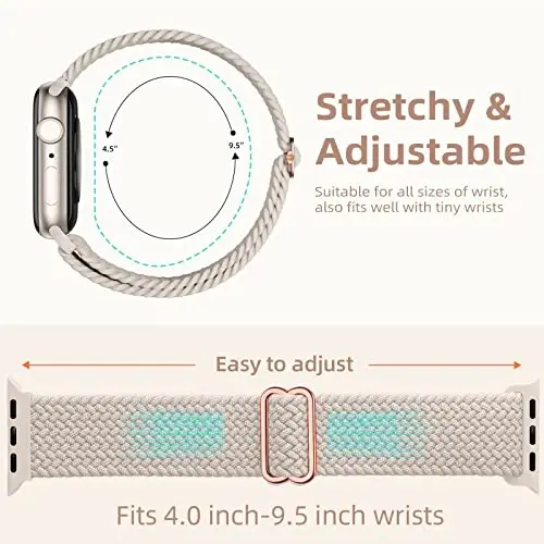 DaQin 4 Pack Braided Solo Loop Compatible with Apple Watch Band 38mm 40mm 41mm 42mm 44mm 45mm 46mm 49mm for Women Men, Stretchy Soft Nylon Strap for iWatch Series 10 9 8 7 6 5 4 3 2 1 SE Ultra/Ultra 2 - 4