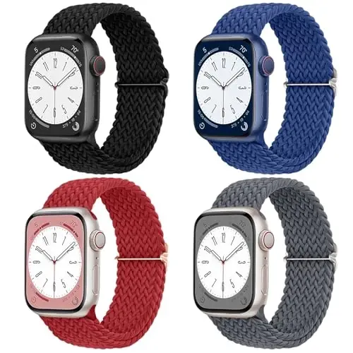 DaQin 4 Pack Braided Solo Loop Compatible with Apple Watch Band 38mm 40mm 41mm 42mm 44mm 45mm 46mm 49mm for Women Men, Stretchy Soft Nylon Strap for iWatch Series 10 9 8 7 6 5 4 3 2 1 SE Ultra/Ultra 2 - 1