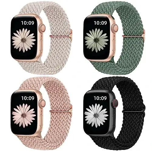 DaQin 4 Pack Braided Solo Loop Compatible with Apple Watch Band 38mm 40mm 41mm 42mm 44mm 45mm 46mm 49mm for Women Men, Stretchy Soft Nylon Strap for iWatch Series 10 9 8 7 6 5 4 3 2 1 SE Ultra/Ultra 2 - MODAZONE