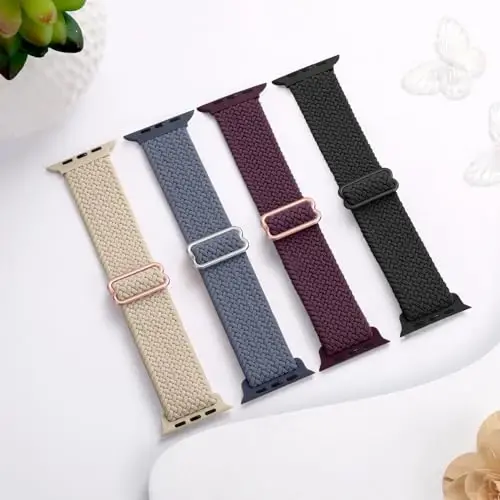 DaQin 4 Pack Braided Stretchy Solo Loop Apple Watch Bands bilan mos keladi, Ayollar Erkaklar uchun 40mm 41mm 42mm 44mm 45mm 46mm 49mm 38mm, iWatch Series 11 10 9 8 7 6 5 4 3 2 1 SE Ultra uchun neylon elastik tasma - 2