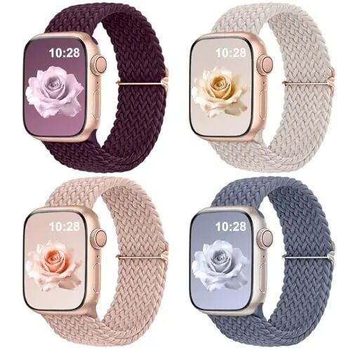DaQin 4 Pack Braided Stretchy Solo Loop Band for Apple Watch Band Women Men | Elastic Nylon Band 40mm 41mm 42mm 44mm 45mm 46mm 49mm 38mm, Sport Strap for iWatch Series 12 11 10 9 8 7 6 5 4 3 2 1 SE Ultra - 1
