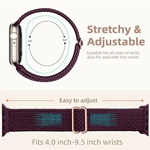 DaQin 4 Pack Braided Stretchy Solo Loop Band for Apple Watch Band Women Men | Elastic Nylon Band 40mm 41mm 42mm 44mm 45mm 46mm 49mm 38mm, Sport Strap for iWatch Series 12 11 10 9 8 7 6 5 4 3 2 1 SE Ultra - 4