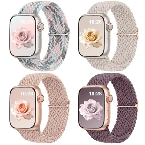 DaQin 4 Pack Braided Stretchy Solo Loop for Apple Watch Bands Women Men 40mm 41mm 42mm 44mm 45mm 46mm 49mm 38mm, Soft Nylon Elastic Sport Strap for iWatch Band Series 11 10 9 8 7 6 5 4 3 2 1 SE Ultra - 1