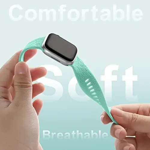 DaQin 4 Pack Floral Engraved Band Compatible with Apple Watch Band 38mm 40mm 41mm 42mm 44mm 45mm 46mm 49mm Women,Soft Silicone Cute Flower Pattern Sport Strap for iWatch Series 10 9 8 7 6 5 4 3 2 1 SE - 4