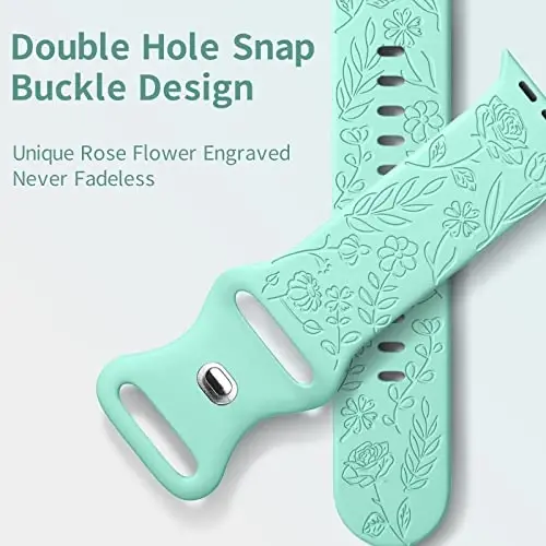 DaQin 4 Pack Floral Engraved Bands Compatible with Apple Watch Band for Women 40mm 41mm 42mm 44mm 45mm 46mm 38mm 49mm, Cute Silicone Flower Pattern Strap for iWatch Series 11 10 9 8 7 6 5 4 3 SE Ultra - 5
