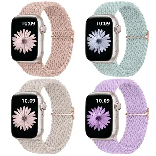 DaQin 4 Pack O'ralgan Elastik Yagona Halqa Ayollar Erkaklar uchun Apple Watch Tasmalariga mos keladi 40mm 41mm 42mm 44mm 45mm 46mm 49mm 38mm, iWatch Series 11 10 9 8 7 6 5 4 3 2 1 SE Ultra uchun neylon elastik tasmacha - 1
