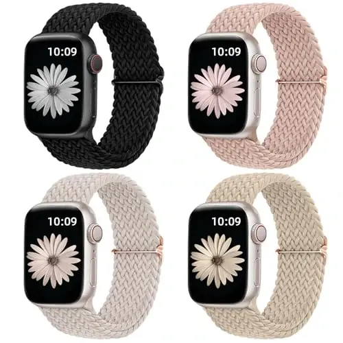 DaQin 4 Pack o'ralgan yakkalik halqasi Apple Watch tasmasi bilan mos keladi 38mm 40mm 41mm 42mm 44mm 45mm 46mm 49mm ayollar erkaklar uchun, iWatch Series 10 9 8 7 6 5 4 3 2 1 SE Ultra/Ultra 2 uchun cho'ziluvchan yumshoq neylon tasma - 1