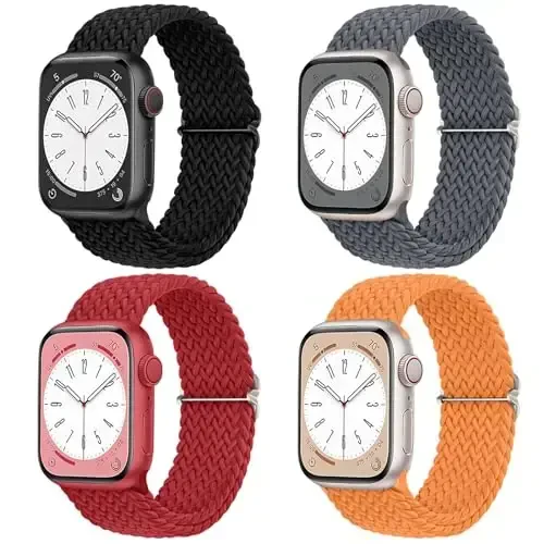DaQin 4 Pack Braided Stretchy Solo Loop for Apple Watch Bands Women Men 40mm 41mm 42mm 44mm 45mm 46mm 49mm 38mm, Soft Nylon Elastic Sport Strap for iWatch Band Series 11 10 9 8 7 6 5 4 3 2 1 SE Ultra - 1