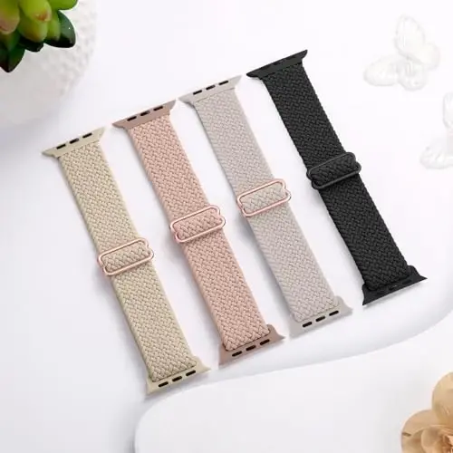 DaQin 4'lü Örgülü Solo Loop, Apple Watch Bandı 38mm 40mm 41mm 42mm 44mm 45mm 46mm 49mm ile Uyumlu, Kadın Erkek için Esnek Yumuşak Naylon Kayış, iWatch Serisi 10 9 8 7 6 5 4 3 2 1 SE Ultra/Ultra 2 