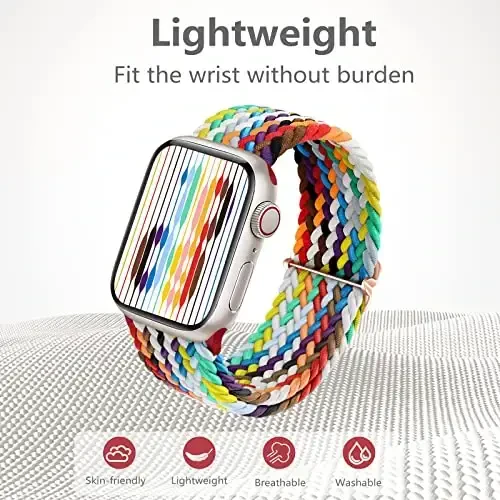 DaQin 4 Pack Braided Stretchy Solo Loop Compatible with Apple Watch Bands for Women Men 40mm 41mm 42mm 44mm 45mm 46mm 49mm 38mm, Nylon Elastic Strap for iWatch Series 11 10 9 8 7 6 5 4 3 2 1 SE Ultra - 3
