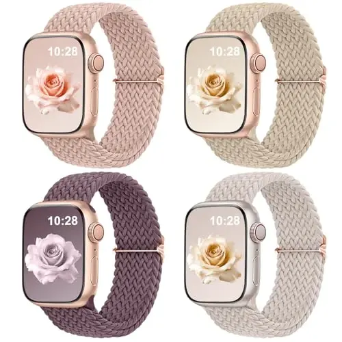 DaQin 4'lü Örgülü Solo Loop Apple Watch Bandı ile Uyumlu 38mm 40mm 41mm 42mm 44mm 45mm 46mm 49mm Kadın Erkek için, iWatch Serisi 10 9 8 7 6 5 4 3 2 1 SE Ultra/Ultra 2 için Esnek Yumuşak Naylon Kayış 