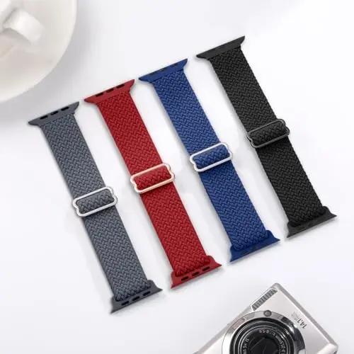 DaQin 4'lü Örgülü Solo Loop Apple Watch Bandı ile Uyumlu 38mm 40mm 41mm 42mm 44mm 45mm 46mm 49mm Kadın Erkek için, iWatch Serisi 10 9 8 7 6 5 4 3 2 1 SE Ultra/Ultra 2 için Esnek Yumuşak Naylon Kayış - 4