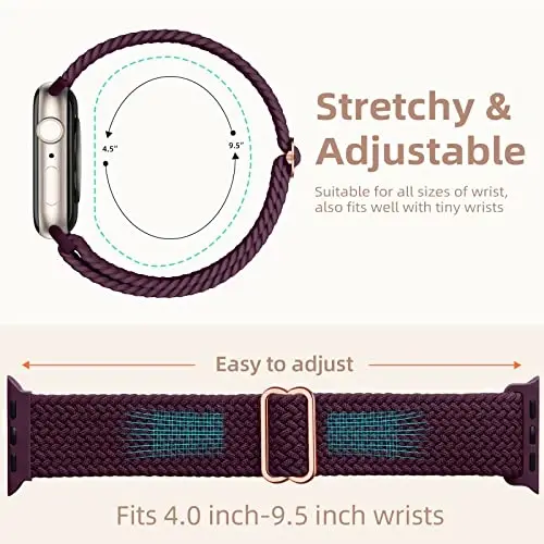 DaQin 4 Pack Braided Stretchy Solo Loop Compatible with Apple Watch Bands for Women Men 40mm 41mm 42mm 44mm 45mm 46mm 49mm 38mm, Nylon Elastic Strap for iWatch Series 11 10 9 8 7 6 5 4 3 2 1 SE Ultra - 4