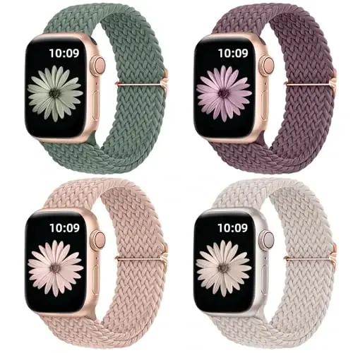 DaQin 4 Pack Braided Stretchy Solo Loop Compatible with Apple Watch Bands for Women Men 40mm 41mm 42mm 44mm 45mm 46mm 49mm 38mm, Nylon Elastic Strap for iWatch Series 11 10 9 8 7 6 5 4 3 2 1 SE Ultra - 1