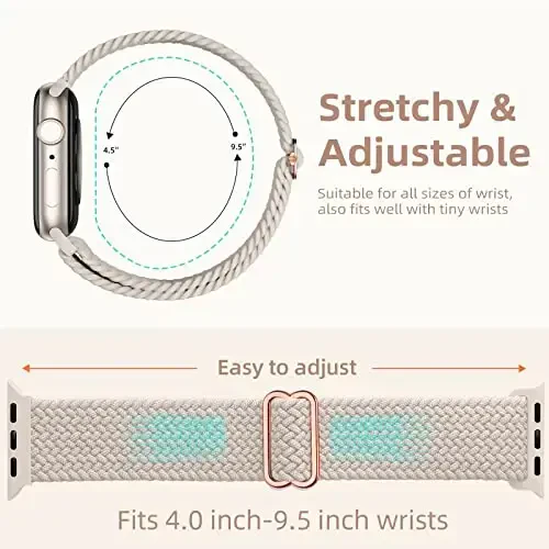 DaQin 4 Pack Braided Stretchy Solo Loop Compatible with Apple Watch Bands for Women Men 40mm 41mm 42mm 44mm 45mm 46mm 49mm 38mm, Nylon Elastic Strap for iWatch Series 11 10 9 8 7 6 5 4 3 2 1 SE Ultra - 4