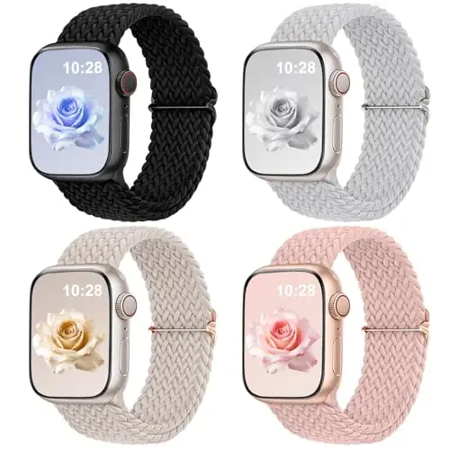 DaQin 4'lü Örgülü Solo Loop Apple Watch Bandı ile Uyumlu 38mm 40mm 41mm 42mm 44mm 45mm 46mm 49mm Kadın Erkek için, iWatch Serisi 10 9 8 7 6 5 4 3 2 1 SE Ultra/Ultra 2 için Esnek Yumuşak Naylon Kordon 