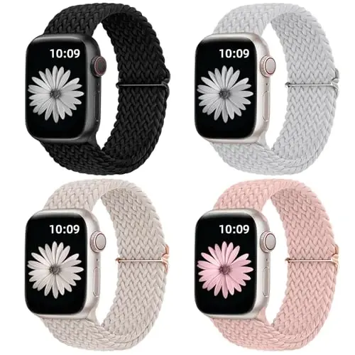 DaQin 4 Pack Braided Stretchy Solo Loop Compatible with Apple Watch Bands for Women Men 40mm 41mm 42mm 44mm 45mm 46mm 49mm 38mm, Nylon Elastic Strap for iWatch Series 11 10 9 8 7 6 5 4 3 2 1 SE Ultra - 1