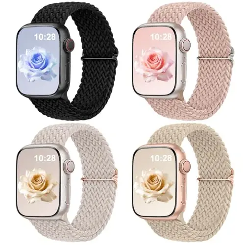 DaQin 4'lü Örgülü Solo Loop Apple Watch Bandı ile Uyumlu 38mm 40mm 41mm 42mm 44mm 45mm 46mm 49mm Kadın Erkek için, iWatch Serisi 10 9 8 7 6 5 4 3 2 1 SE Ultra/Ultra 2 için Esnek Yumuşak Naylon Kordon - 1