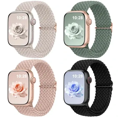 DaQin 4'lü Örgülü Solo Loop Apple Watch Kordonu ile Uyumlu 38mm 40mm 41mm 42mm 44mm 45mm 46mm 49mm Kadın Erkek, Esnek Yumuşak Naylon Kayış iWatch Serisi 10 9 8 7 6 5 4 3 2 1 SE Ultra/Ultra 2 için - 1