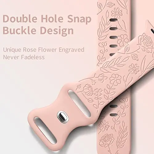 DaQin 4 Pack Floral Bands for Apple Watch Band 40mm 41mm 42mm 38mm Women | Soft Comfort Waterproof Silicone, Cute Flower Engraved Strap for iWatch Series 11 10 9 8 7 6 5 4 3 SE,Fit for Outfit Matching - 4