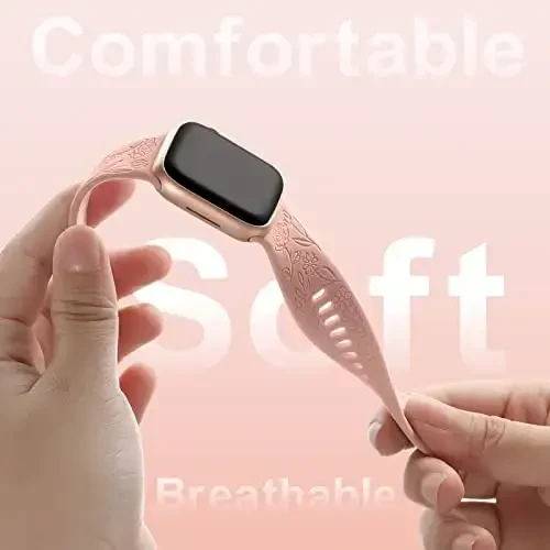 DaQin 4 Pack Floral Engraved Bands Compatible with Apple Watch Band for Women 40mm 41mm 42mm 44mm 45mm 46mm 38mm 49mm, Cute Silicone Flower Pattern Strap for iWatch Series 11 10 9 8 7 6 5 4 3 SE Ultra - 5