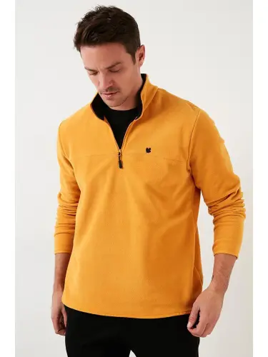 Sarı Dar Kalıp Anti-Pilling Bato Yaka Kışlık Şardonlu Erkek Polar Sweatshirt 5906001-Sarı - 3
