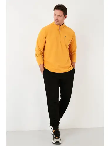 Sarı Dar Kalıp Anti-Pilling Bato Yaka Kışlık Şardonlu Erkek Polar Sweatshirt 5906001-Sarı - 5
