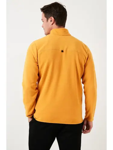 Sarı Dar Kalıp Anti-Pilling Bato Yaka Kışlık Şardonlu Erkek Polar Sweatshirt 5906001-Sarı - 6