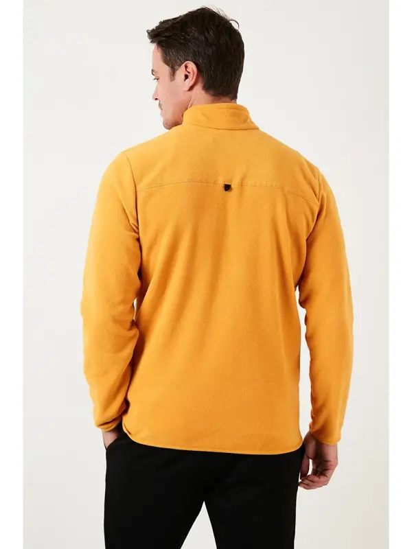 Sarı Dar Kalıp Anti-Pilling Bato Yaka Kışlık Şardonlu Erkek Polar Sweatshirt 5906001-Sarı - 6
