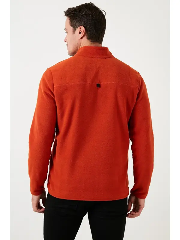 Turuncu Dar Kalıp Anti-Pilling Bato Yaka Kışlık Şardonlu Erkek Polar Sweatshirt 5906001-Turuncu - 5
